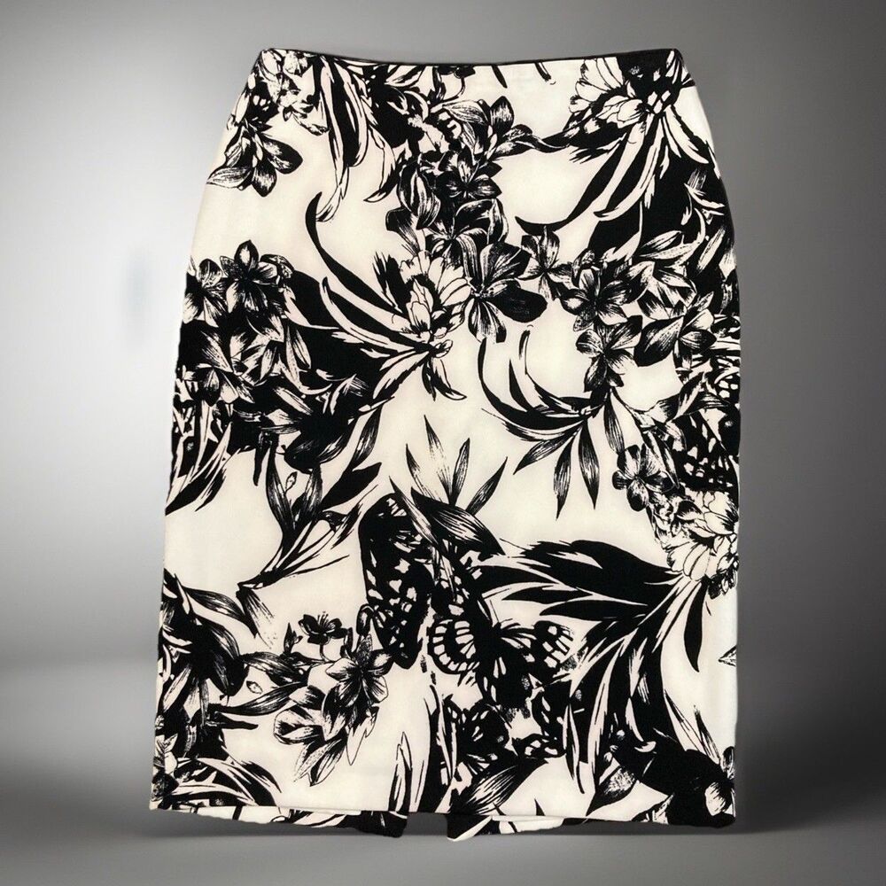 NWOT White House Black Market Botanical Flower Print Zip Back Pencil Skirt Sz 0